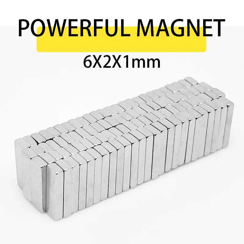 50 ~ 1000 pz 6x2x1mm piccolo blocco potenti magneti 6mm x 2mm x 1mm Super magnete al neodimio NdFeB disco magnetico permanente