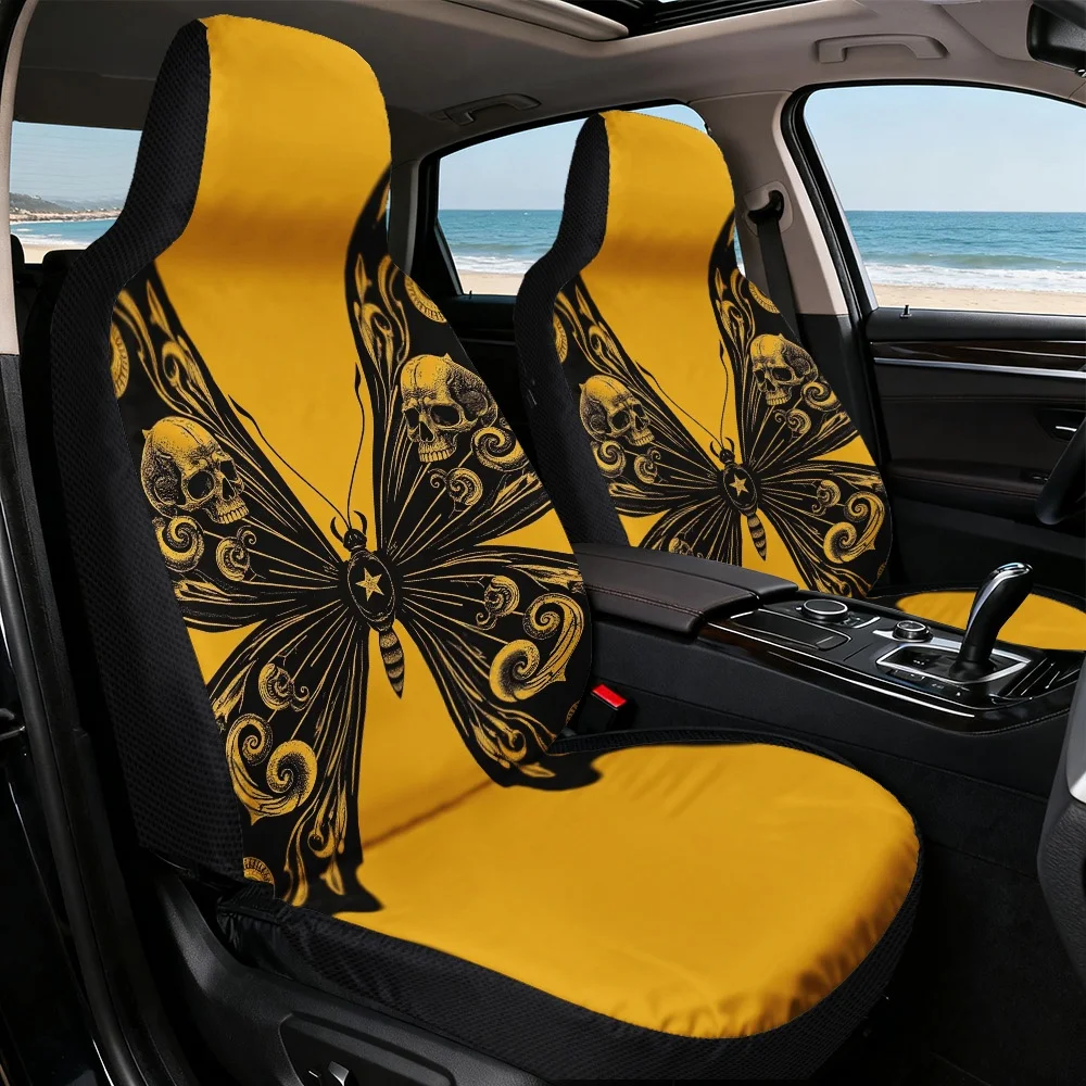 2D Flat Printing, 2pcs Universal Vehicle Car Seat Covers, Comfortable Car Seat Covers, Easy Installation, Halloween Skull Butter
