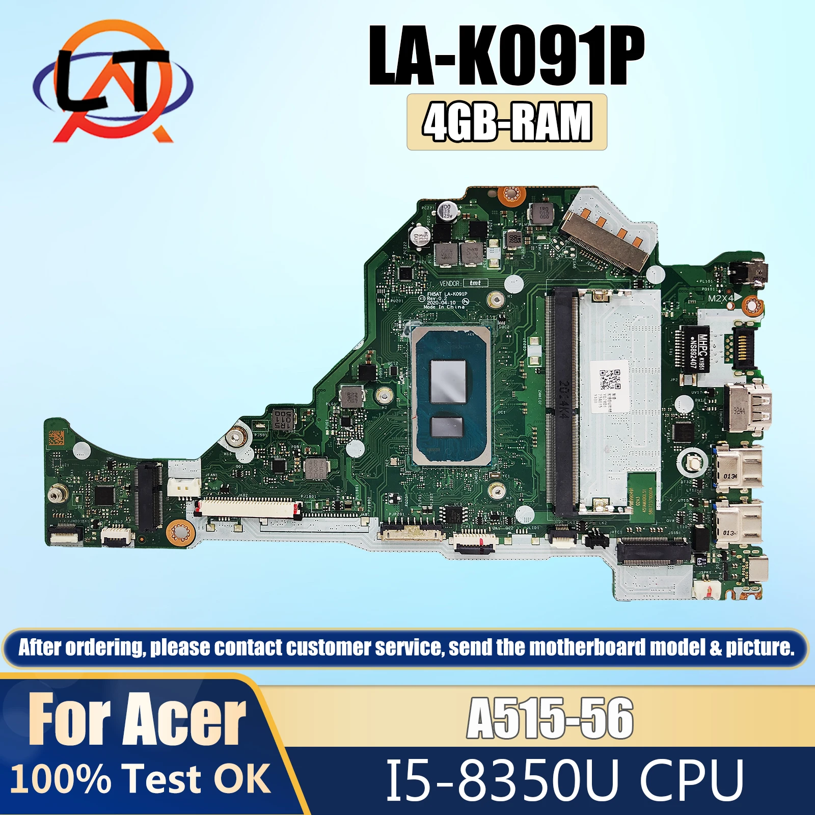 For Acer A515-56 Laptop Motherboard.LA-K091P motherboard with CPU I5 1135G7 RAM 4GB 100% test work