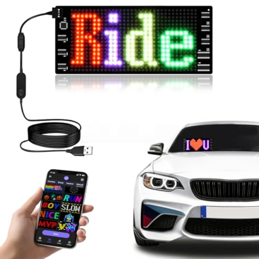 

Light Signs for Car Programmable LED Car Sign Flexible LED Advertising Sign Bluetooth APP Custom Editor Animations/Text/Graffit