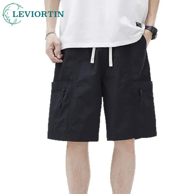 

Мужская летняя новая стильная повседневная свободная и универсальная модная рабочая одежда из ледяного шелка в американском стиле ретро, шорты пять четвертей