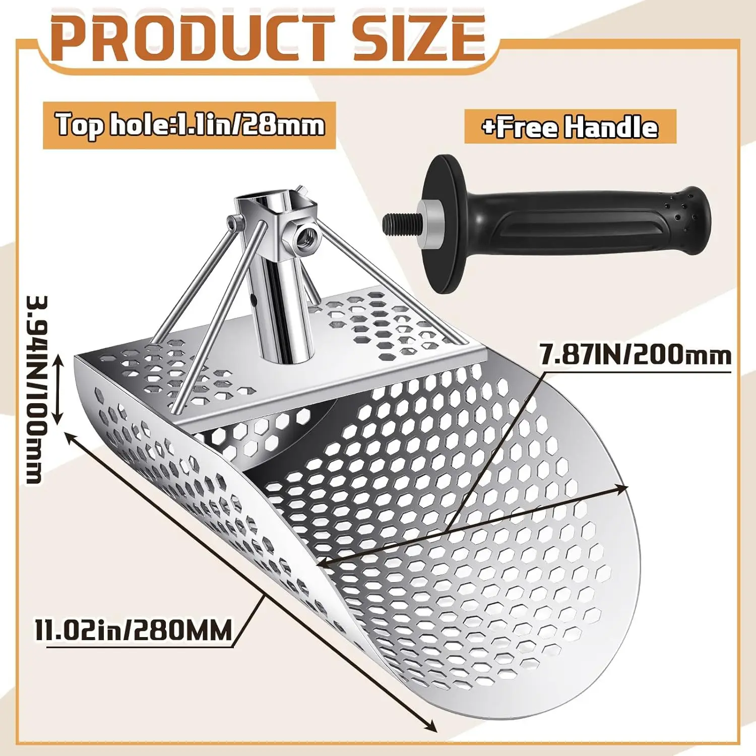 Stainless Beach Sand Scoop Metal Detecting with Handle Tool Fast Sifting Metal Detector Treasure Hunting Shovel Tool