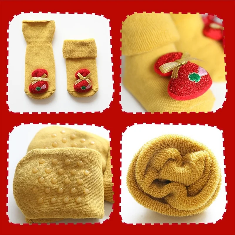 Children Christmas Floor socks Winter Terry Thicken Thermal Baby Long Anti-slip Socks Newborn Cute Cartoon Stocking 0-3 Years