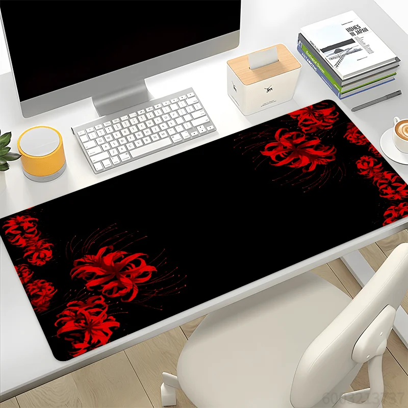 

1PC Red Spider Lily Black Background Large Lock Edge Mouse Pad Non-Slip Desk Mat for Gaming Office