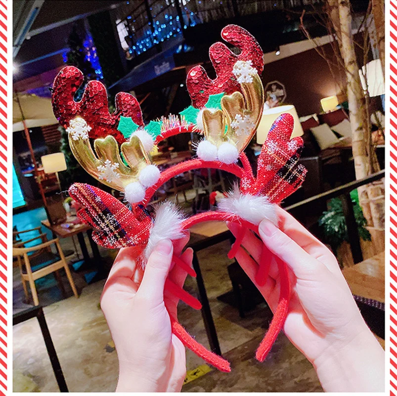 1pcs Christmas Antler Headband Christmas Reindeer Hairband Elk Horn Hoop Performance Props Headbands Merry Christmas Decoration