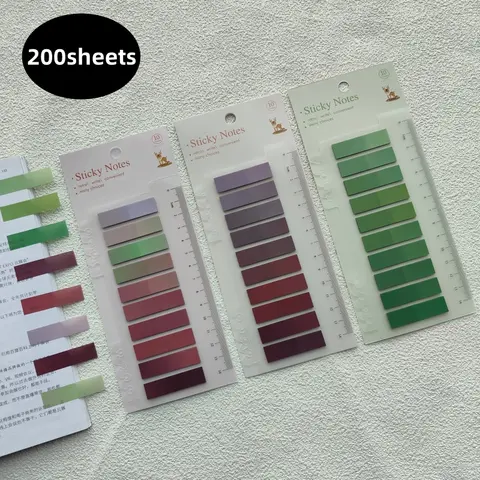 다채로운 투명 형광 인덱스 탭, PET 스티커 노트, 페이지 마커 플래너 스티커, 사무실 학교 용품, 200 시트