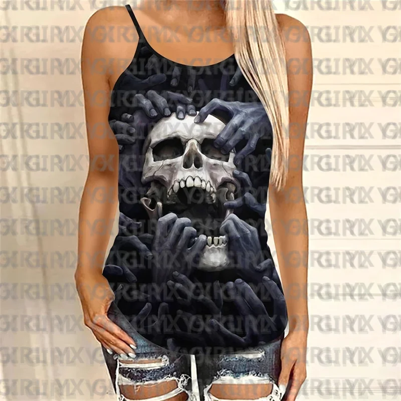 YX GIRL Skull Woman Cross Tank Top 3D Printed Sexy Backless Tops Summer Women Casual Tees Cosplay Clothes 01