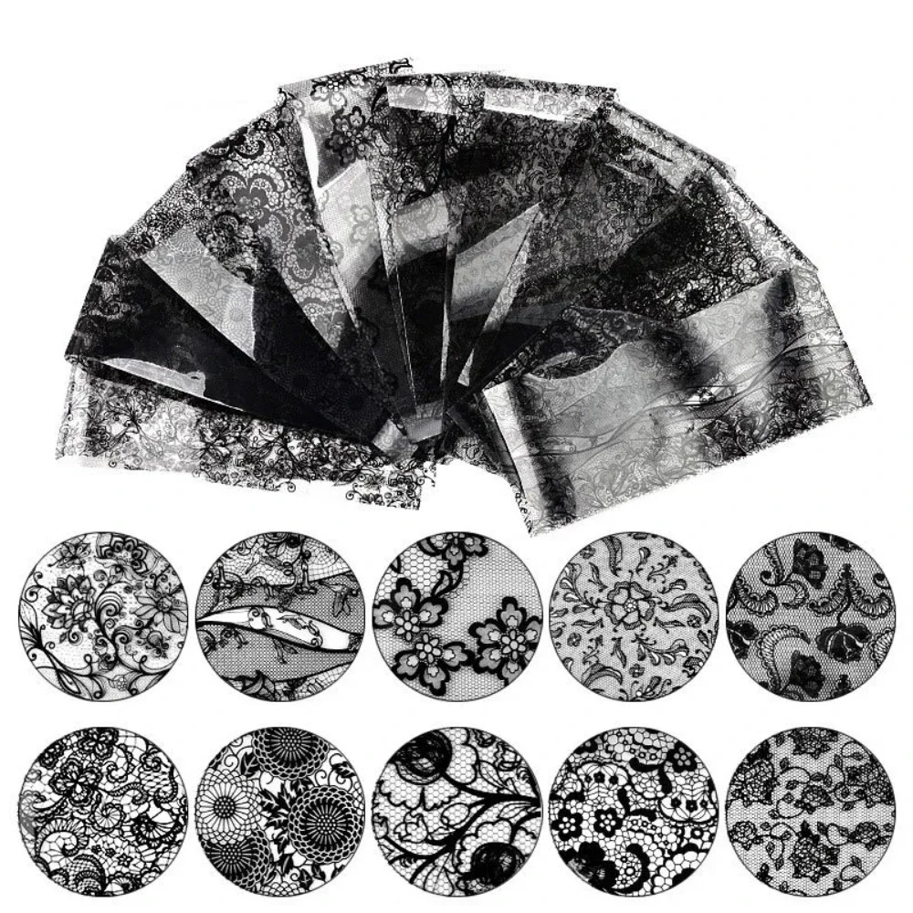 

10 Sheets/Bag Black Lace Nail Art Sticker Set Flower Nail Transfer Sticker Decal Paper DIY Manicure Nail Decoration Accessories