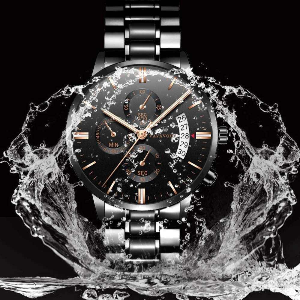 VA VA VOO M214 Luxury Steel Strip Quartz Mens Watch Luminous Waterproof Calendar Watches for Men Relogios Masculino Reloj Hombre