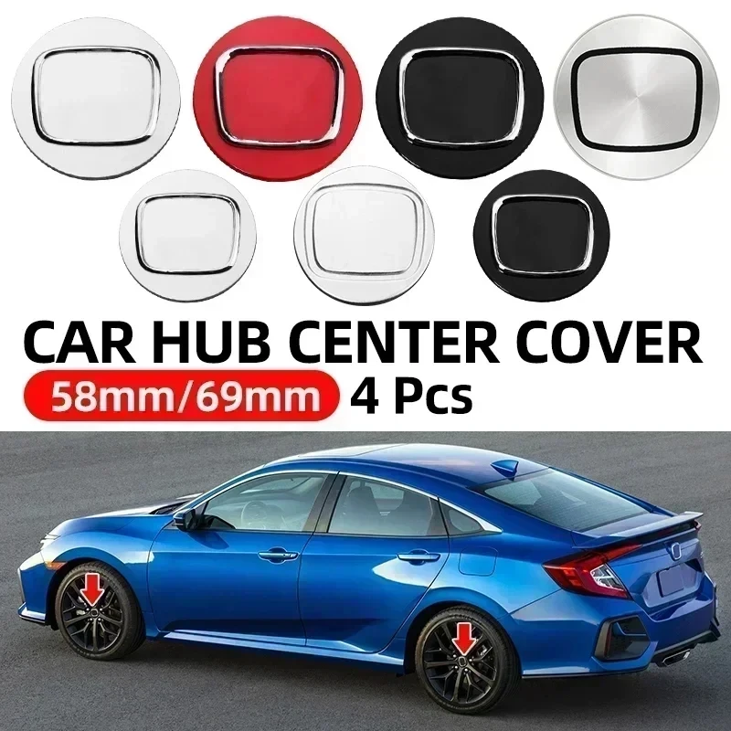 4pcs 58mm 69mm Wheel Center Cap Logo Hub Cover Badge Emblem For Honda Civic City Accord Odyssey Spirior CRV Hrv Jazz CBR HR-V