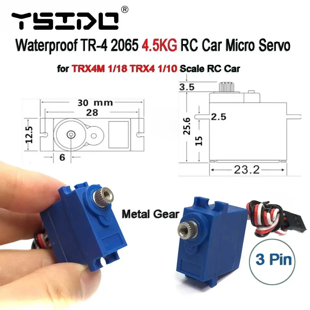 TR-4 2065 RC Car Servo Metal Gear Mini 4.5KG 3 Pin Waterproof Micro Servo for Traxxas TRX4M 1/18 TRX4 1/10 Scale RC Car Upgrade