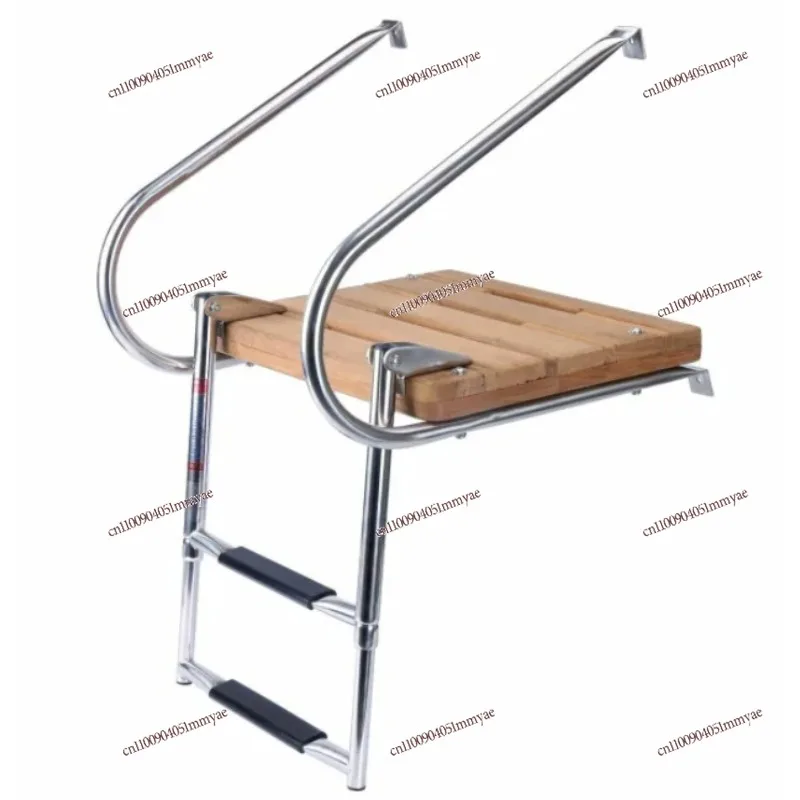 

2-step Ladder Teak Marine Solid Wood Stainless Steel Telescoping Platform Ladder Marine Fitting Polished Retractable Ladder Tube