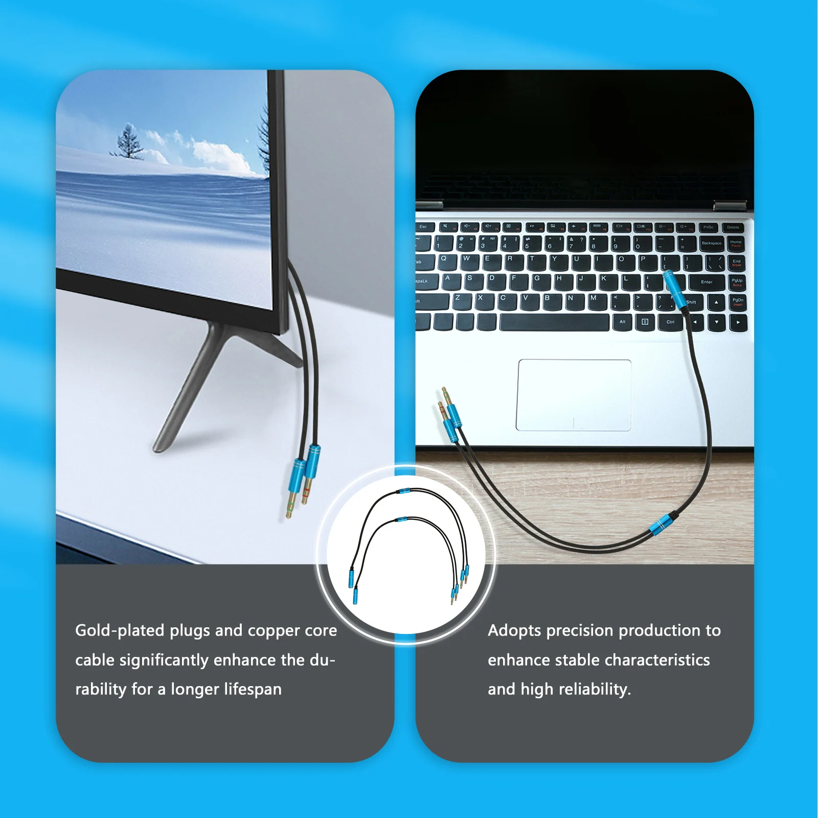 

2pcs 3.5Mm Audio Extension Gold-Plated Y Aluminum Housing Oxygen-Free Copper Wire Noise-Free Transmission For Headphones