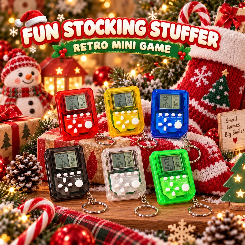 Cute Retro Game Console Keychain Portable Electronic Puzzle Game Toy Key Charm For Christmas