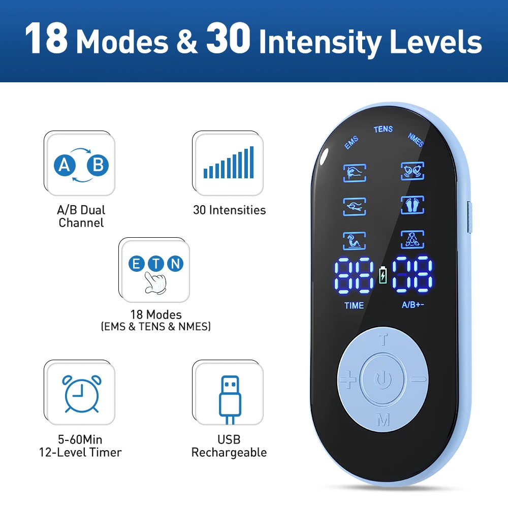 

Electric Professional Muscle Stimulator Physiotherapy 18 Modes EMS Unit Machine Electrostimulator Pulse Body Massager Pad
