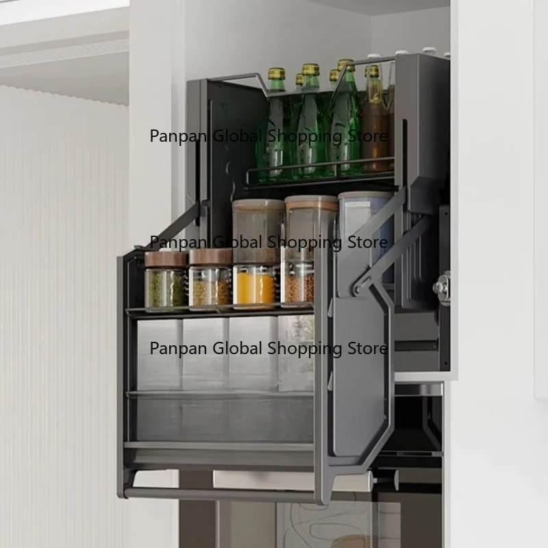 

d MineFactory Double Cabinet Pull Down Glass Kitchen Basket Lift Elevator Wall Cabinet