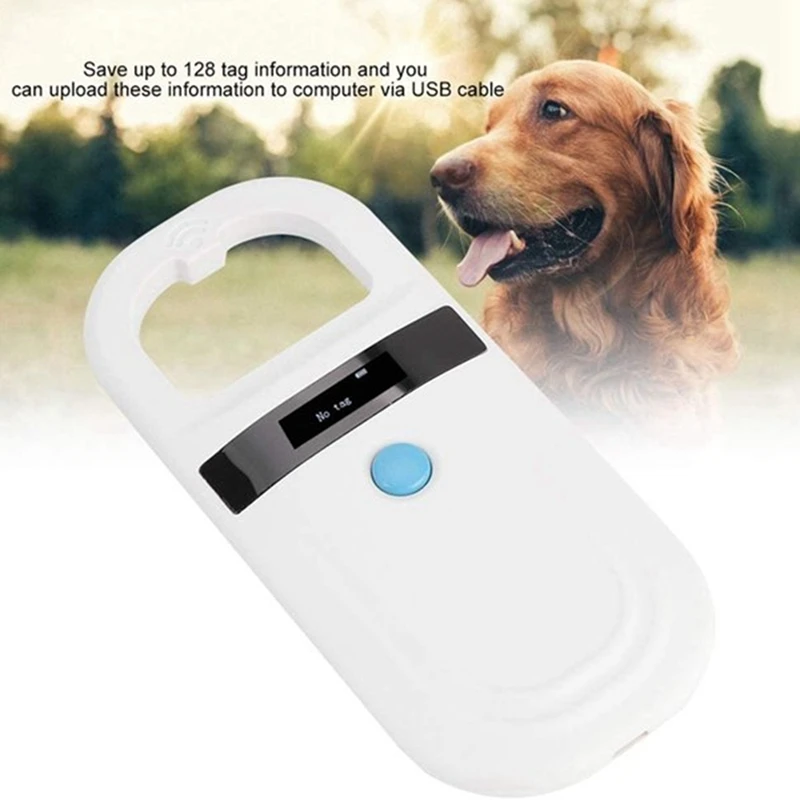 Leitor de microchips A16R RFID 134,2 Khz, scanner de microchips de identificação com display OLED de alto brilho de 0,91 polegadas para rastreamento de animais