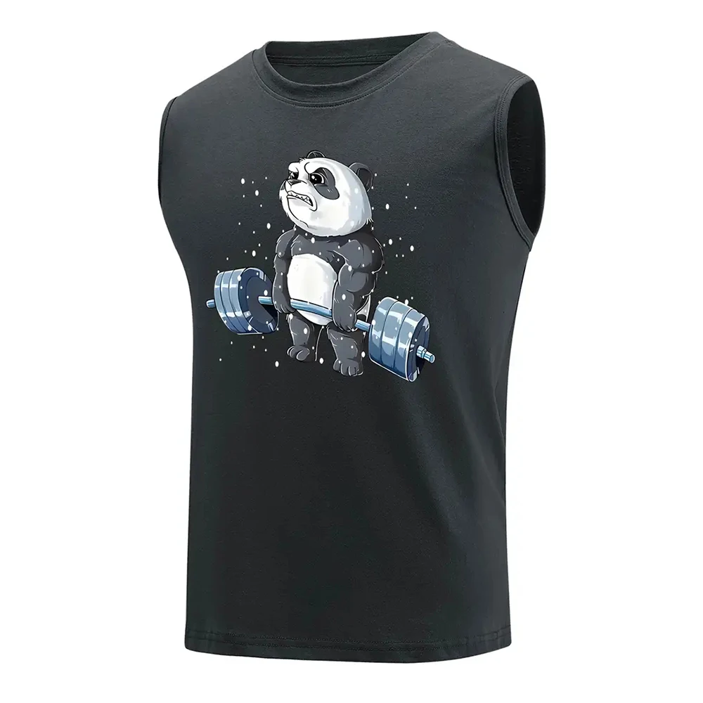 panda Print Men's Sleeveless T-Shirt Summer Casual Outdoor Gym T-Shirts Man O Neck Pullover Sportswear Fashion Braces Clothing