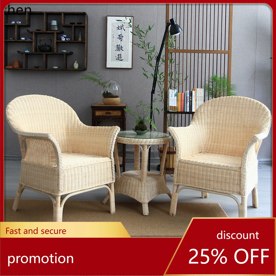 

Плетеное кресло из натурального ротанга ZML, комплект из трех предметов, для балкона, гостиной, улицы, с откидной спинкой