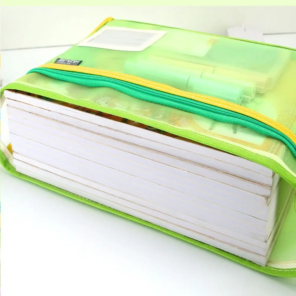 New Transparent Mesh File Bag Large Capacity Portable Student Book Bags Multi-function Cram School Handbag