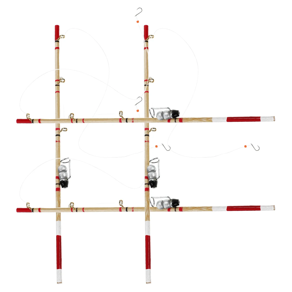 

4pcs Miniature Gear: Realistic Wood Mini Dollhouse Fishing Pole Pretend Play Dioramas Accessory Fishing Themed Party Supplies