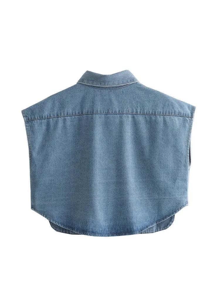 Willshela Women Fashion With Pockets Denim Single Breasted Sleeveless Jackets Waistcoats Vintage Lapel Neck Female Tank Tops