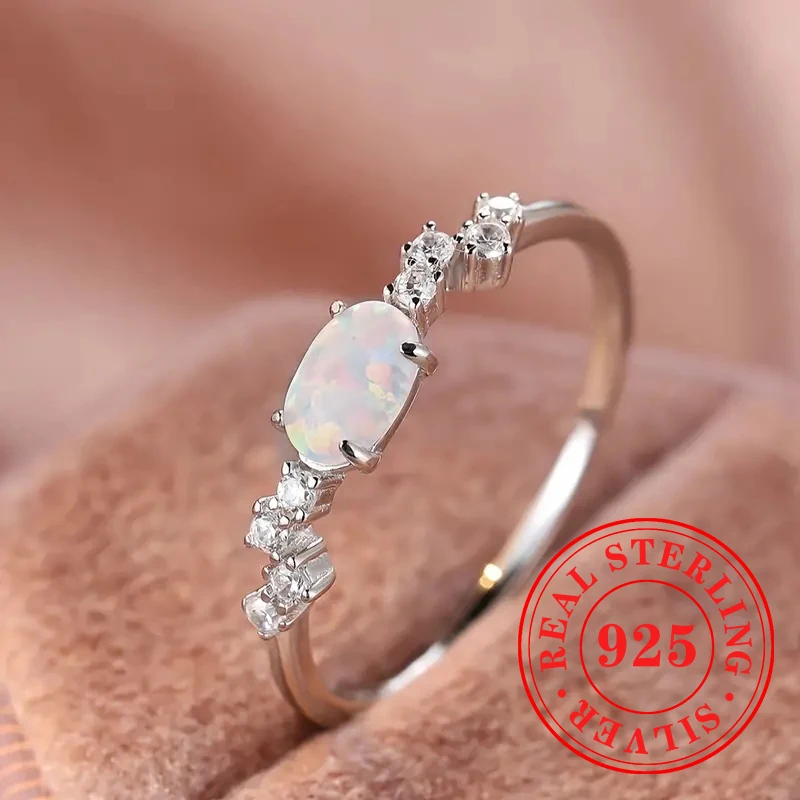 Huitan 925 فضة لامعة أوبال خواتم الاصبع العصرية الجمالية الملونة اكسسوارات شيك حفل زفاف مجوهرات للنساء #1