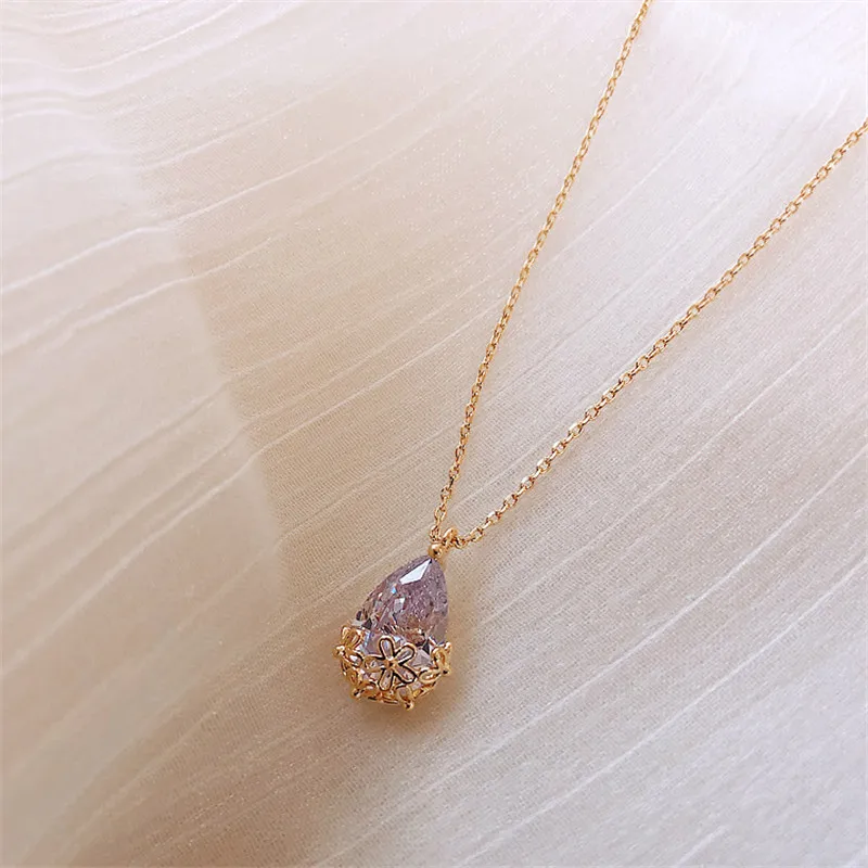 14K Gold Water Drop Lab Diamond Pendant Real 925 Sterling Silver Party Wedding Pendants Necklace For Women moissanite Jewelry - view 3