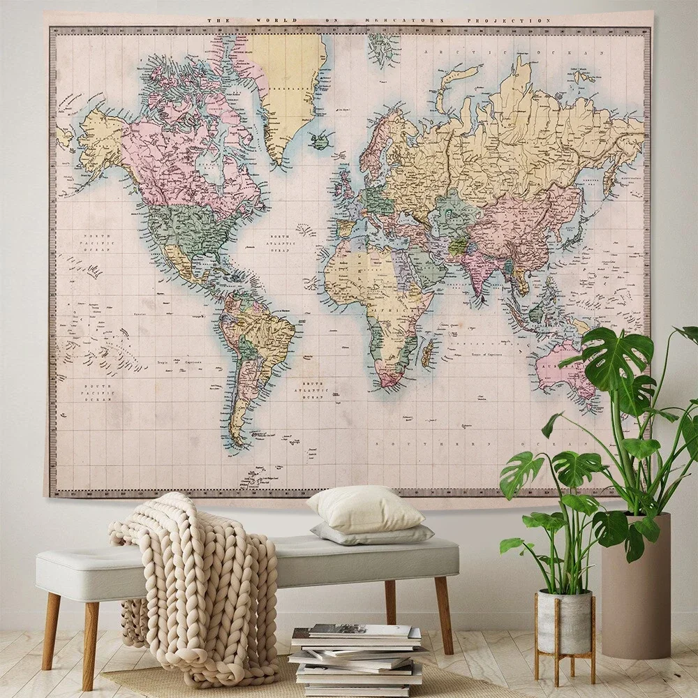 Retro world nautical map home art tapestry Hippie Bohemian decorative bed sheet background wall sofa blanket