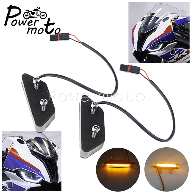 

Motorcycle Mirror Block Off Amber Front LED Turn Signals Billet Black Platesor For BMW S1000RR 2020 2021-Present Motorbike Block