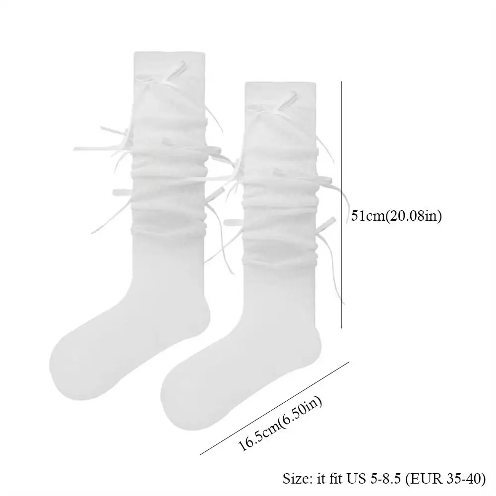 1 Pair Kawaii Ballet Style Lolita Long Socks Transparent Bandage Bowknot JK Stockings Thin Style Knee High Socks for Women Girls