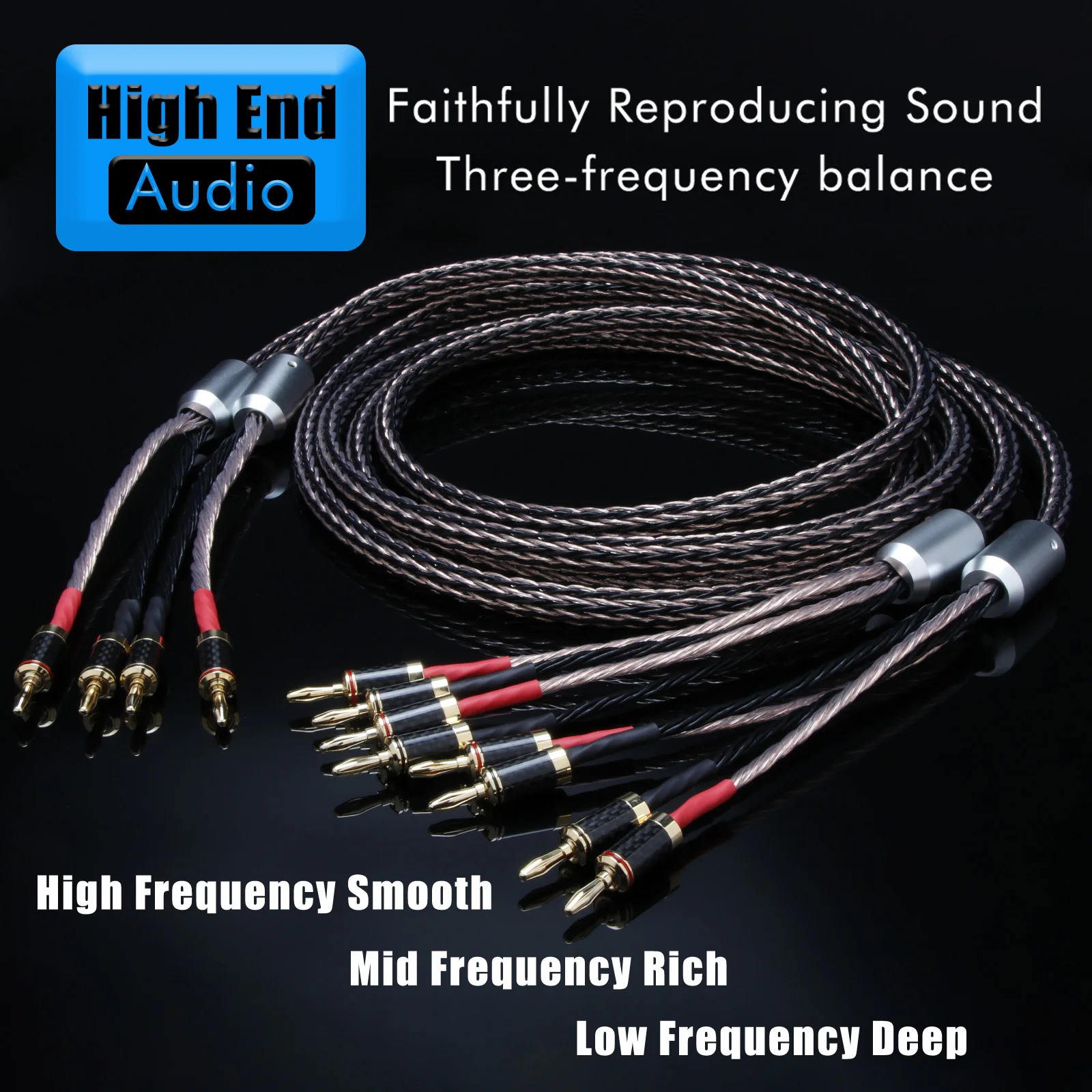 Preffair a pair 7N OCC 2 to 4 speaker cable for Bi-wiring Speaker to Amplifier with Gold plated Banana Plug