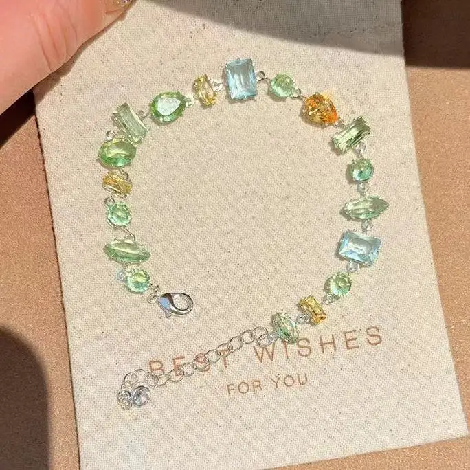 2026 New Sparkling Colorful Crystal Bracelets For Women Korean Zircon Metal Chain Bracelet Party Jewelry Valentine's Day Gift