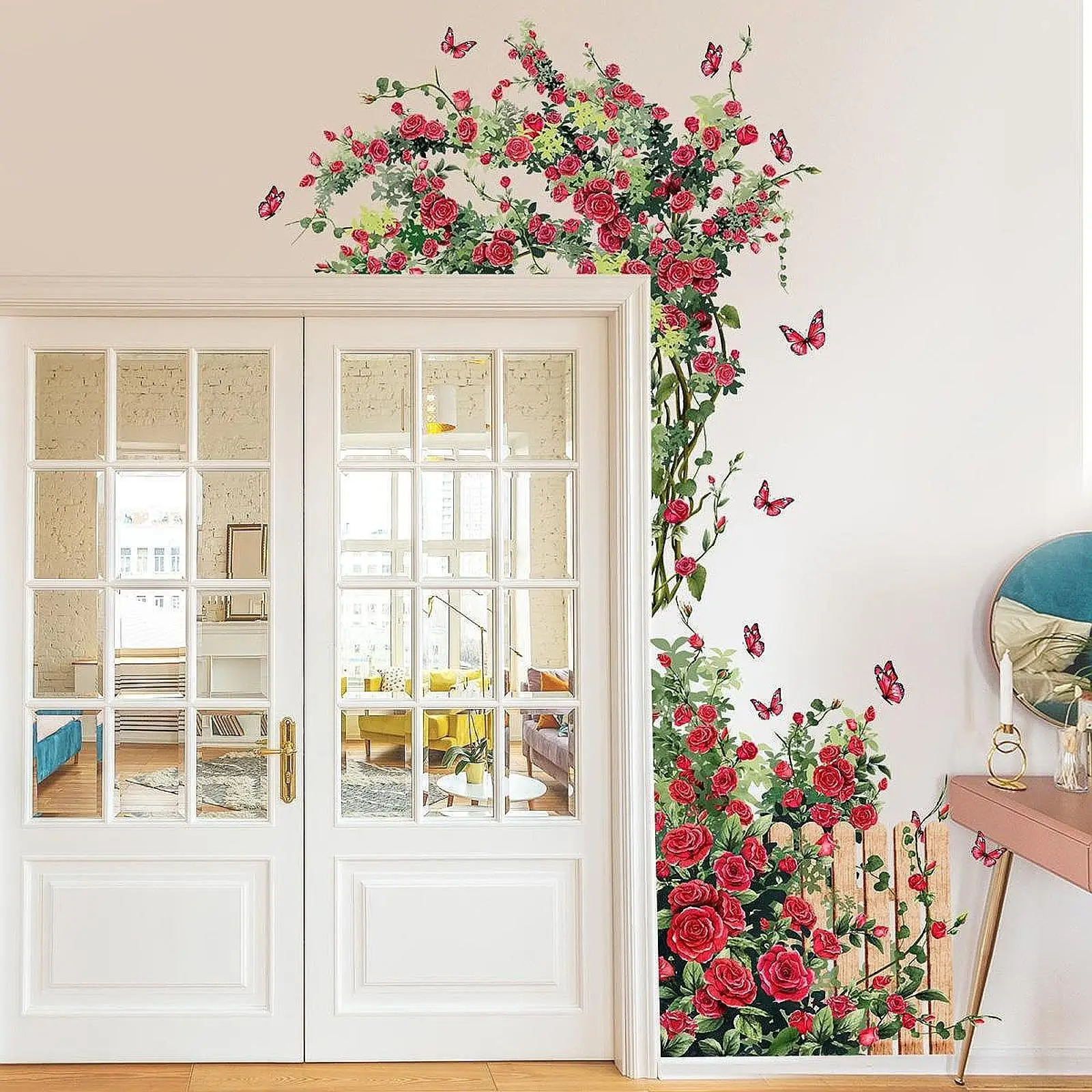 6x 나비 장미 벽 스티커 포스터 사진 소품 배경 PVC 벽화 벽지 홈 보육 놀이방 침실 사무실