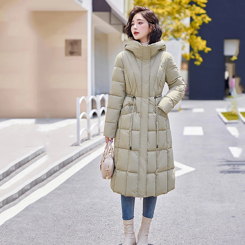 2024เสื้อแจ็คเก็ตสตรีฤดูหนาวX-Long Thicken Down CoatกับHoodตรงElegant Jacketเกาหลีแฟชั่นหญิงParkas