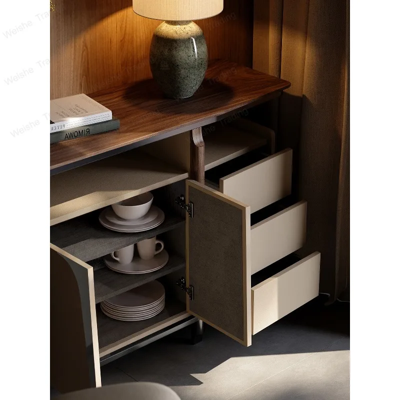 Solid wood side cabinet, black walnut large flat layer against the wall, integrated side cabinet