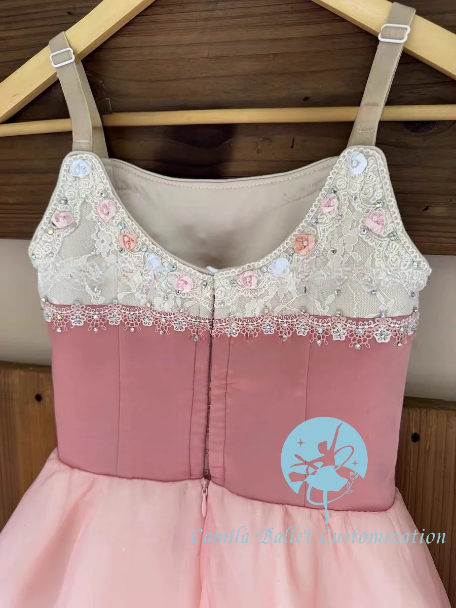 High-end new style unstoppable daughter peach pink sparkling diamond ballet performance long gauze dress for adults and children