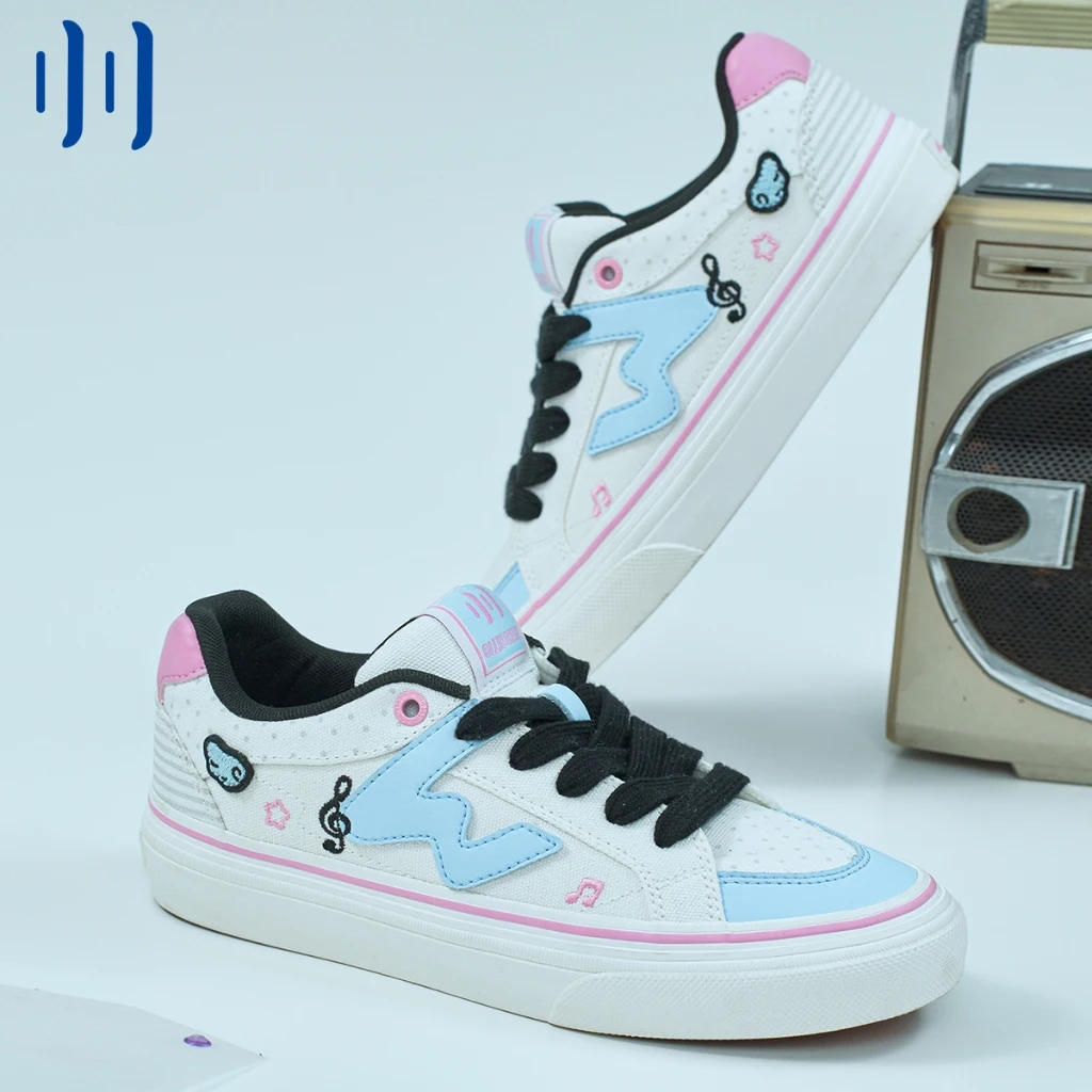 Ollieskate Mini Music Note Embroidery Skateboard Shoes Cute Sweet Style Light Wear Resistant Unisex Casual Sneakers
