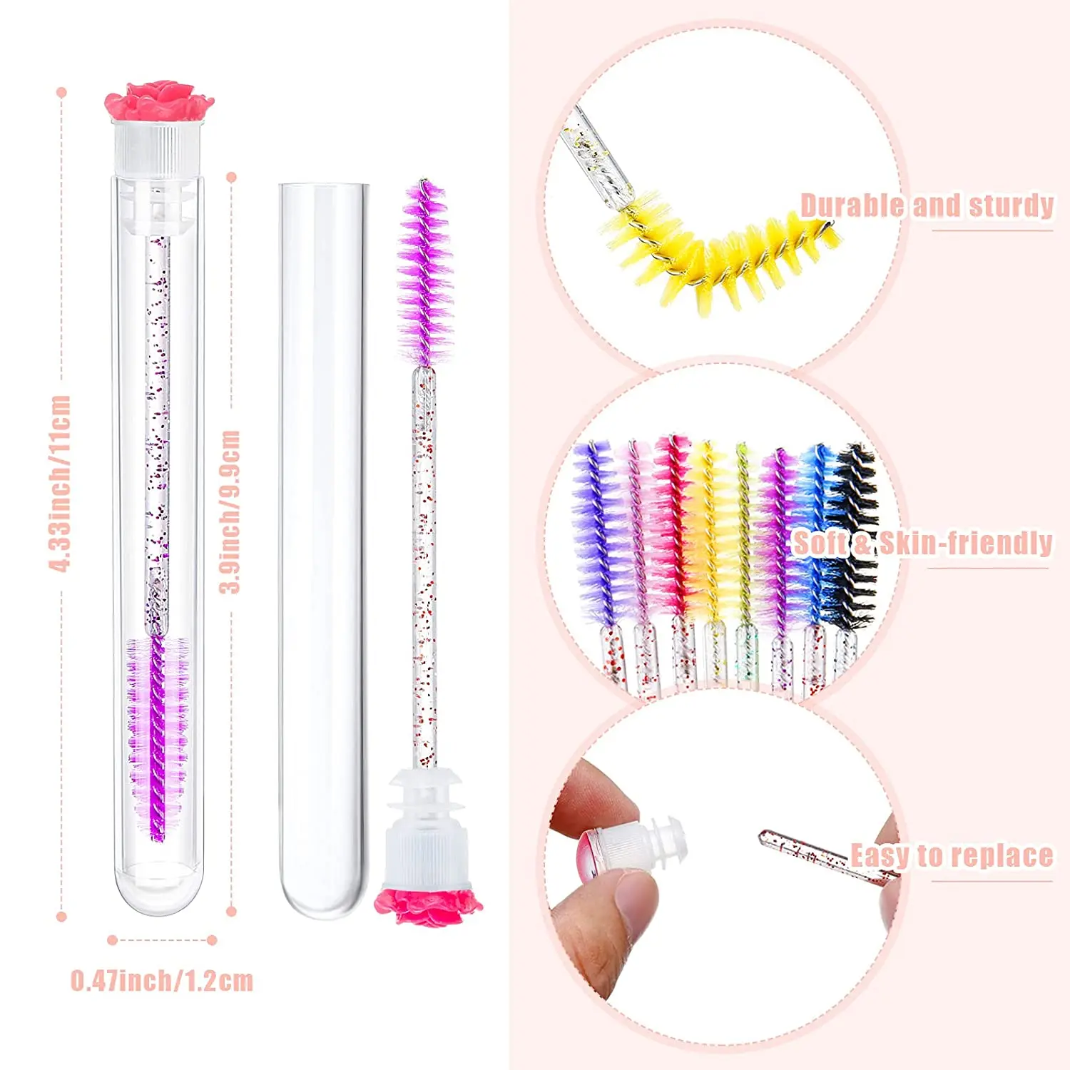 50pcs Reusable Rose Eyelash Brush Tube for Eyelash Extension Replaceable Mascara Wands Eyebrow Brush Applicator Dust-proof