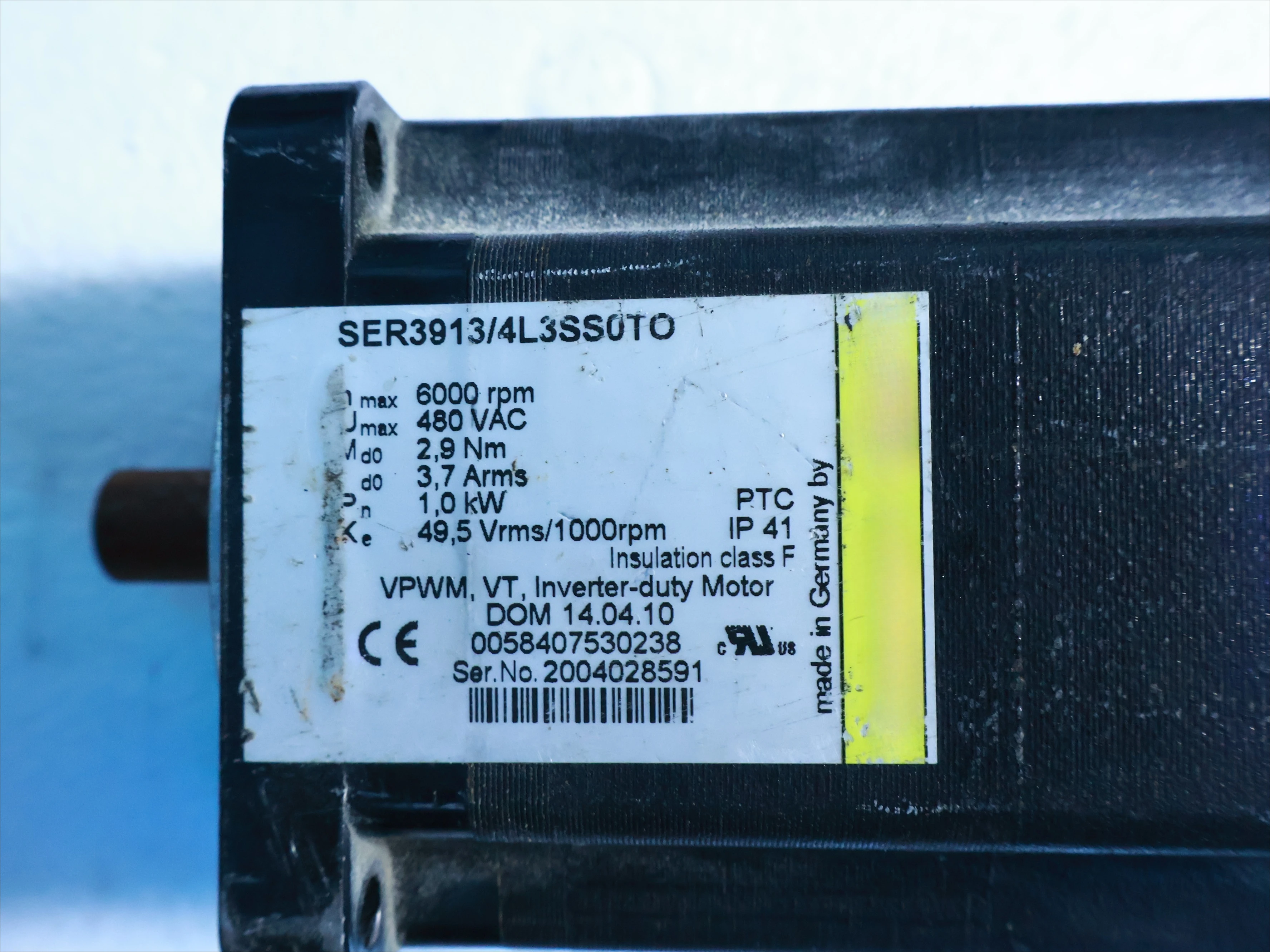 

SER3913 4L3SS0T0 For Berger Lahr SER3913/4L3SS0TO Servo Motor Used