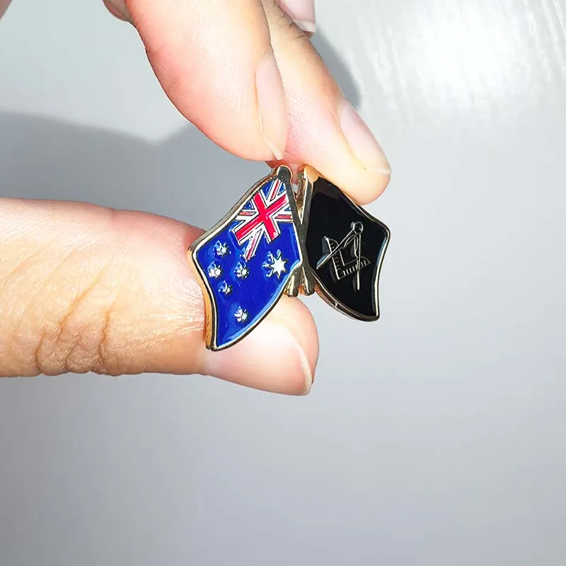 50pcs AU Master Lapel Pins Australian British Flag Masonic Badge Compass & Square Lodge National US Sweden Flag Smybol Brooches