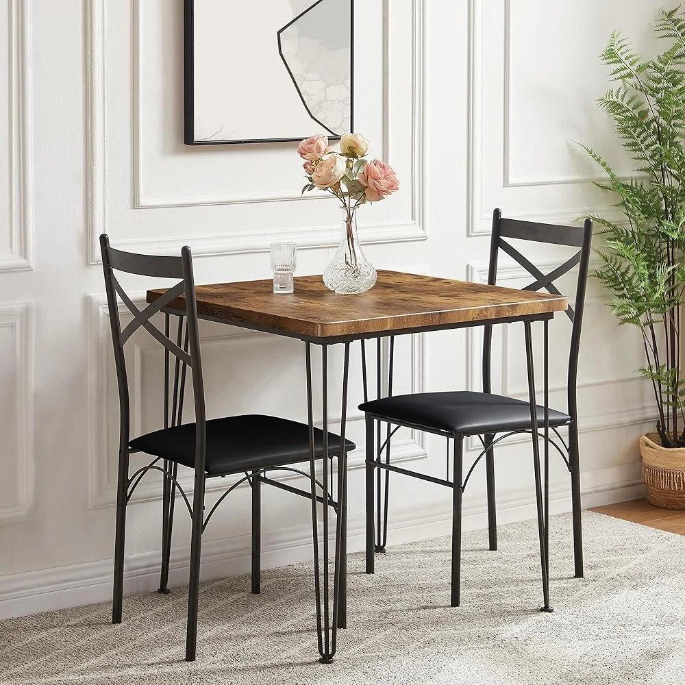 3-Piece Dining Set Kitchen Table Chairs Retro Style Space-Saving Small Space Furniture Comfortable Dining Room Bistro Use