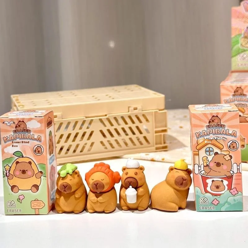 Capibala 24Pcs Eraser Blind Box Cartoon Set Cute Capybara Multi Shape Pencil Eraser Students Learn Teacher Stationery Prizes