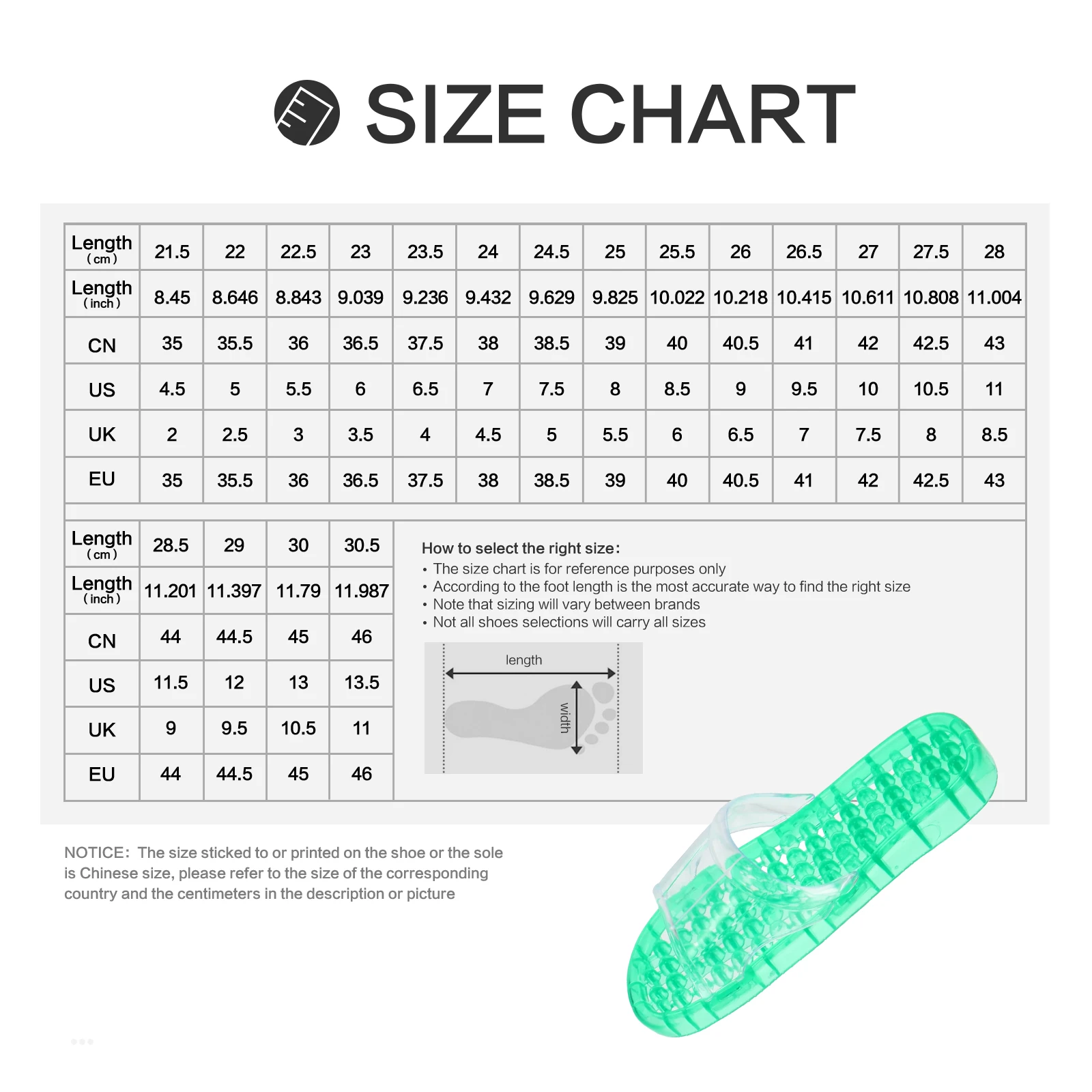

Bathroom Slippers Crystal Massage Hollowed- XL 43-45 28CM Unisex Quick-drying Shower House Shoes Draining Comfortable