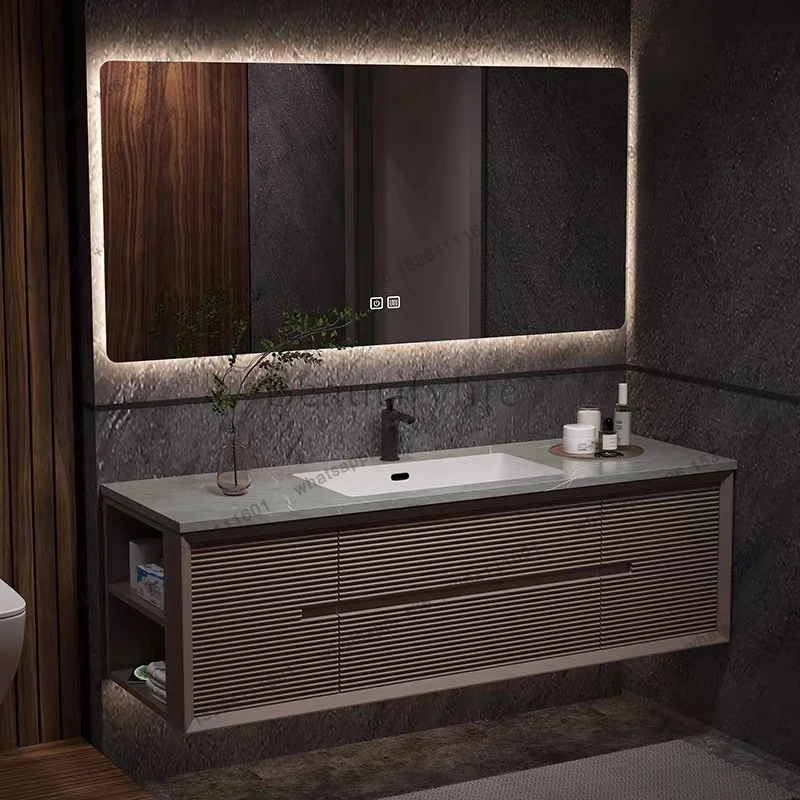 Luxury Organizer Shelf Bathroom Cabinet Lighting Black Hotel Toilet Bathroom Cabinet Vanity Salle De Bain Armoire Furniture