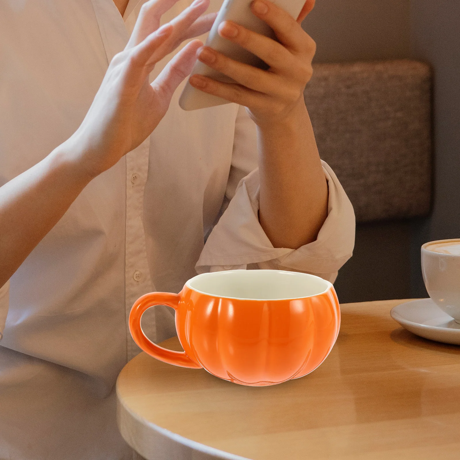 Pumpkin Milk Cup Ceramic Coffee Cups with Lids Halloween Mug Cereal Orange Ceramics Mugs