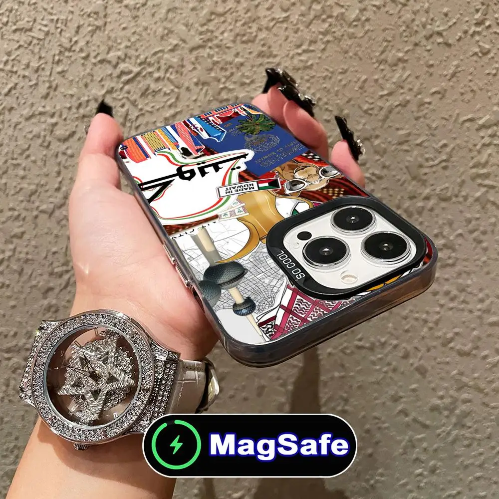 Funda para teléfono móvil con bandera de Kuwait para iPhone 16 15 14 13 12 11 Pro Max Plus MagSafe, funda de Color translúcido para teléfonos móviles