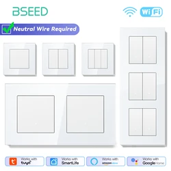BSEED WIFI Switches Series 1/2/3/4Gang Wall Smart Click Light Switches Yellow Backlight Glass Frame Tuya APP Switch EU Standard