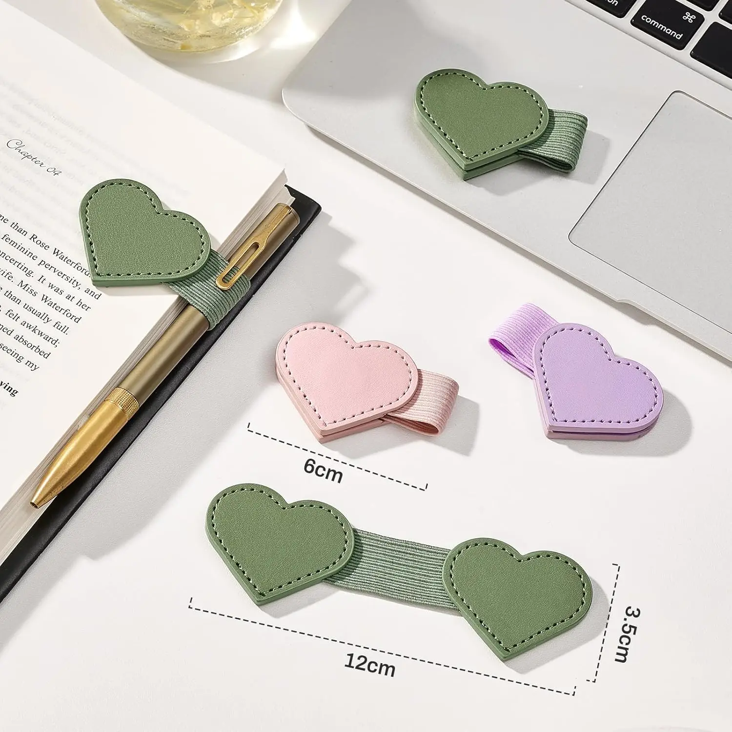 

2Pcs Multi-functional Magnetic Leather Bookmarks with Pen Holder, Heart-Shaped Magnetic Book Marks for Book Lover Readers