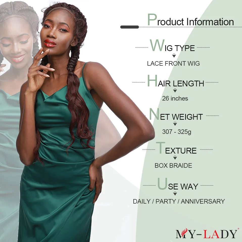 My-Lady Synthetic 26inch Box Braided Lace Wigs With Baby Hair Dutch Braiding Cornrow Wigs Curly End Afro Frontal Lace Wigs